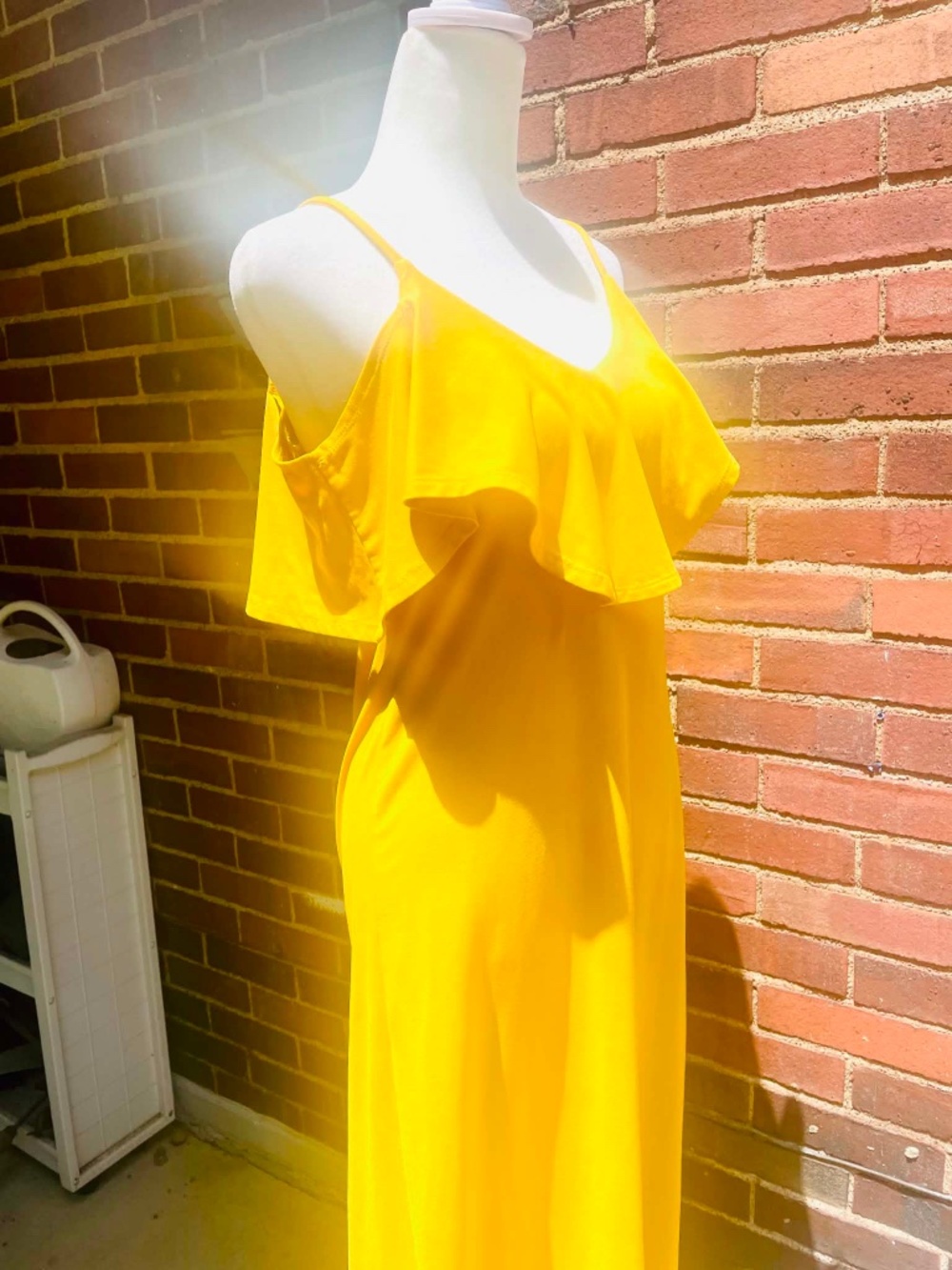 Cold Off The Shoulder Ruffle Top Spaghetti Strap Yellow Maxi Dress Size Boho M